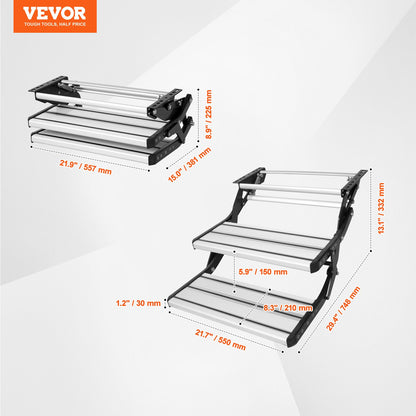 RV Steps, 2-Step, Manual Retractable RV Stairs, Foldable, 440 LBS Load Capacity, Aluminum Alloy Steps, V952-FCBTZDKZDKSDNVHFTV0