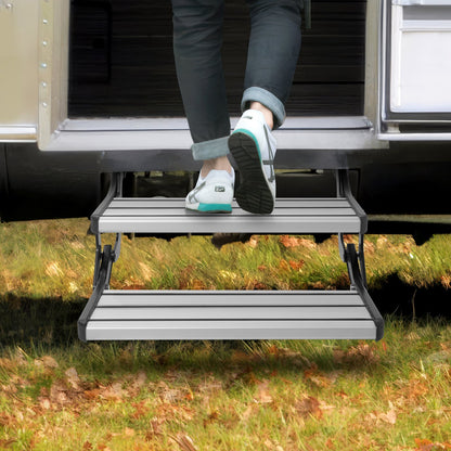 RV Steps, 2-Step, Manual Retractable RV Stairs, Foldable, 440 LBS Load Capacity, Aluminum Alloy Steps, V952-FCBTZDKZDKSDNVHFTV0