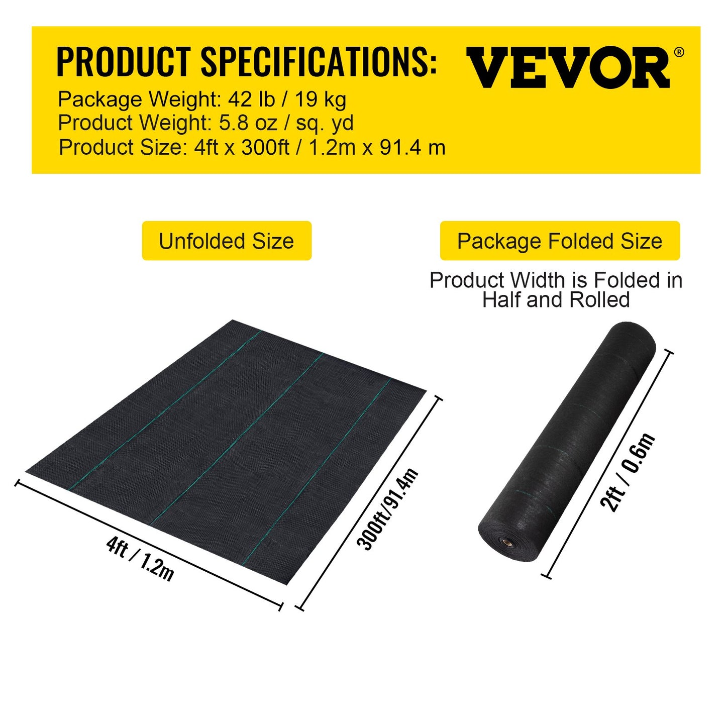 Weed Barrier, 5.8oz Landscape Fabric, 4ft x 300ft Cover Mat Heavy Duty Woven Grass Control Geotextile for V952-FCBY43005.8OZWK6GV0
