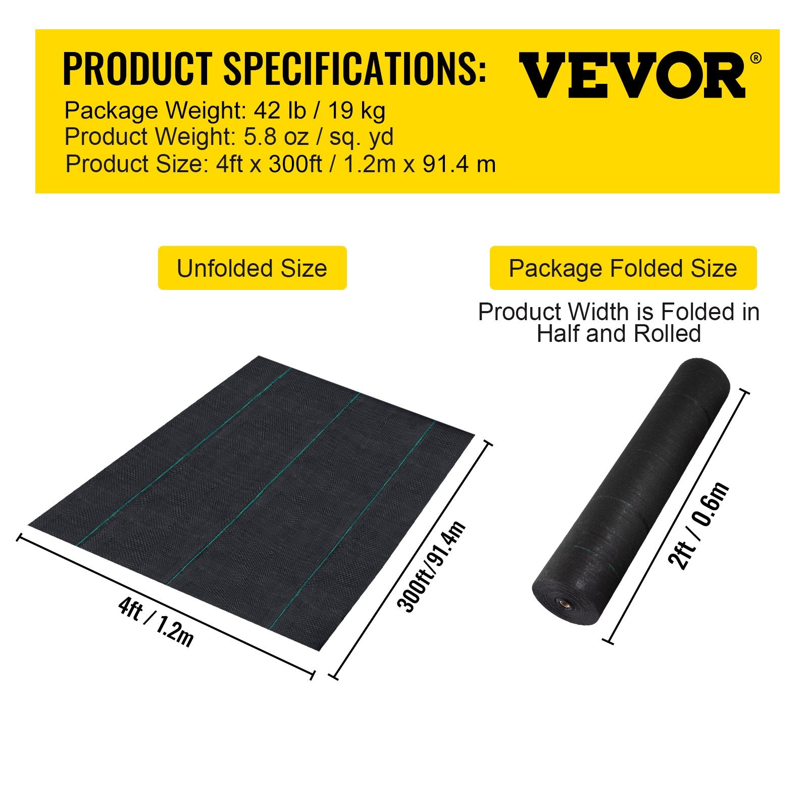 Weed Barrier, 5.8oz Landscape Fabric, 4ft x 300ft Cover Mat Heavy Duty Woven Grass Control Geotextile for V952-FCBY43005.8OZWK6GV0