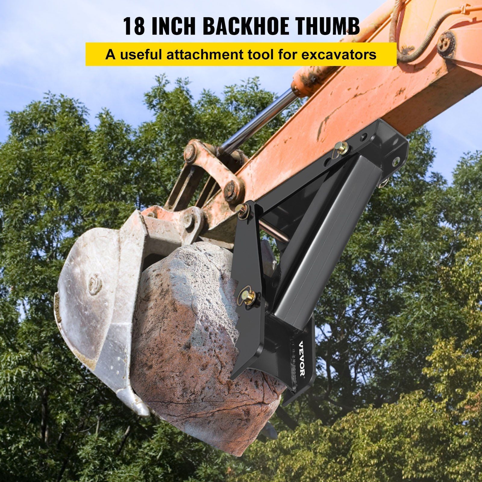 45.7 cm Backhoe Thumb, 12 mm Teeth Thickness Heavy Duty Excavator Thumb, Black Steel Weld On Thumb V952-FCMZ18INCBH12MM01V0