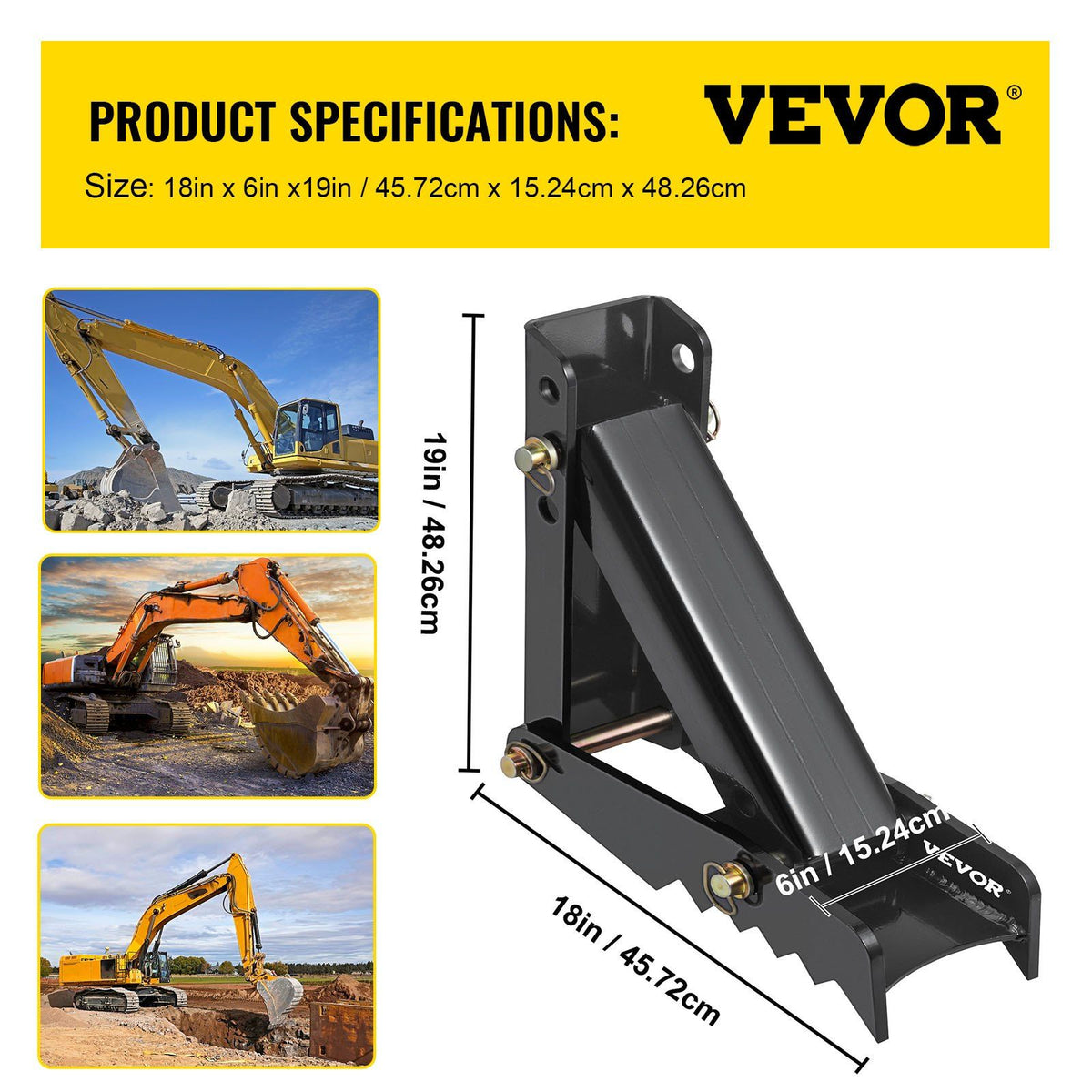 45.7 cm Backhoe Thumb, 12 mm Teeth Thickness Heavy Duty Excavator Thumb, Black Steel Weld On Thumb V952-FCMZ18INCBH12MM01V0