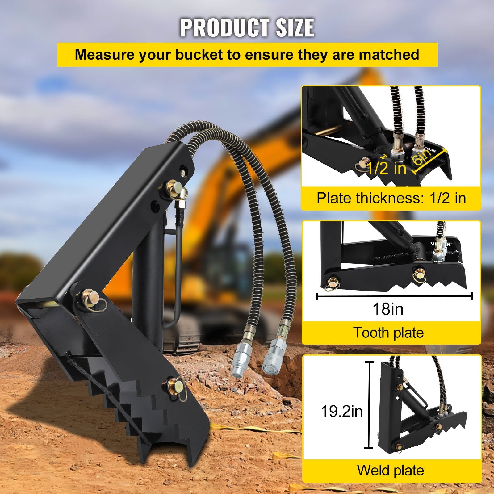 Hydraulic Backhoe Thumb, 45.7cm 1.27cm Thickness Heavy Duty Excavator Thumb, Black Steel Weld On Thumb V952-FCMZ18INDYYYG12MMV0