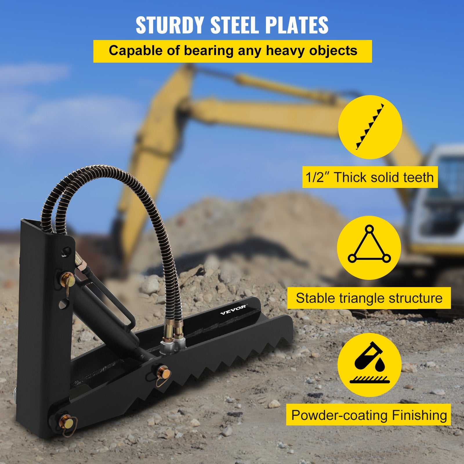 61cm Hydraulic Backhoe Excavator Thumb Attachments Weld On 1.27cm Teeth Thick Steel Plate Assembly 12MM V952-FCMZ24INDYYYG12MMV0