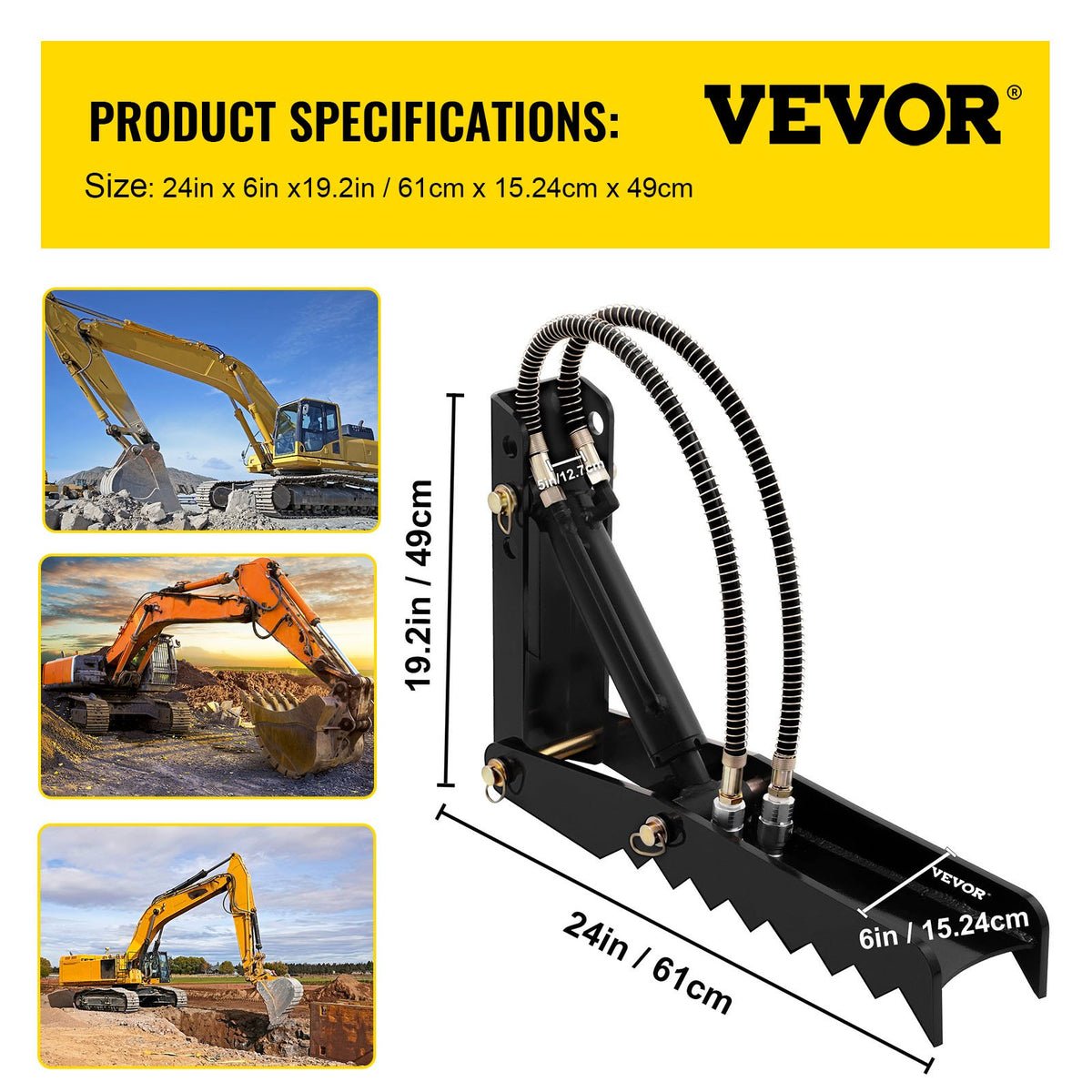 61cm Hydraulic Backhoe Excavator Thumb Attachments Weld On 1.27cm Teeth Thick Steel Plate Assembly 12MM V952-FCMZ24INDYYYG12MMV0