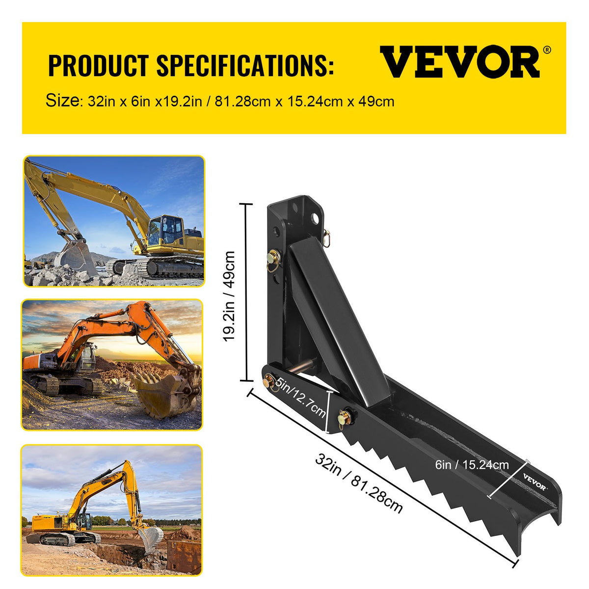 32 inch Backhoe Excavator Thumb Attachments Weld On Adjustable Boom Tractor Excavator 1/2Inch Teeth Thick V952-FCMZ32INCBH12MM01V0