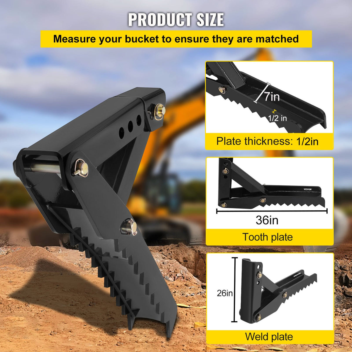 Backhoe Excavator Thumb Attachments, 91.44 cm Adjustable Extreme Weld On Backhoe Thumb Hoe Clamp 1.27 cm Inch V952-FCMZ36INJCCBH16MMV0