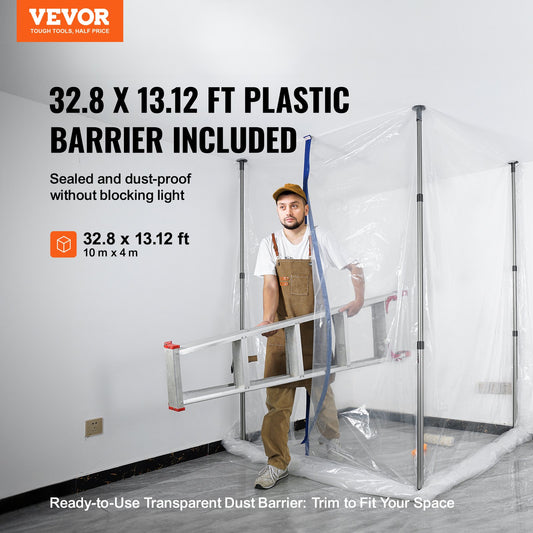Dust Barrier Poles, 10 Ft Barrier Poles, Dust Barrier System with 4 Telescoping Poles, Magnetic Zipper, Carry V952-FCPZYCY410FTSUBC3V0