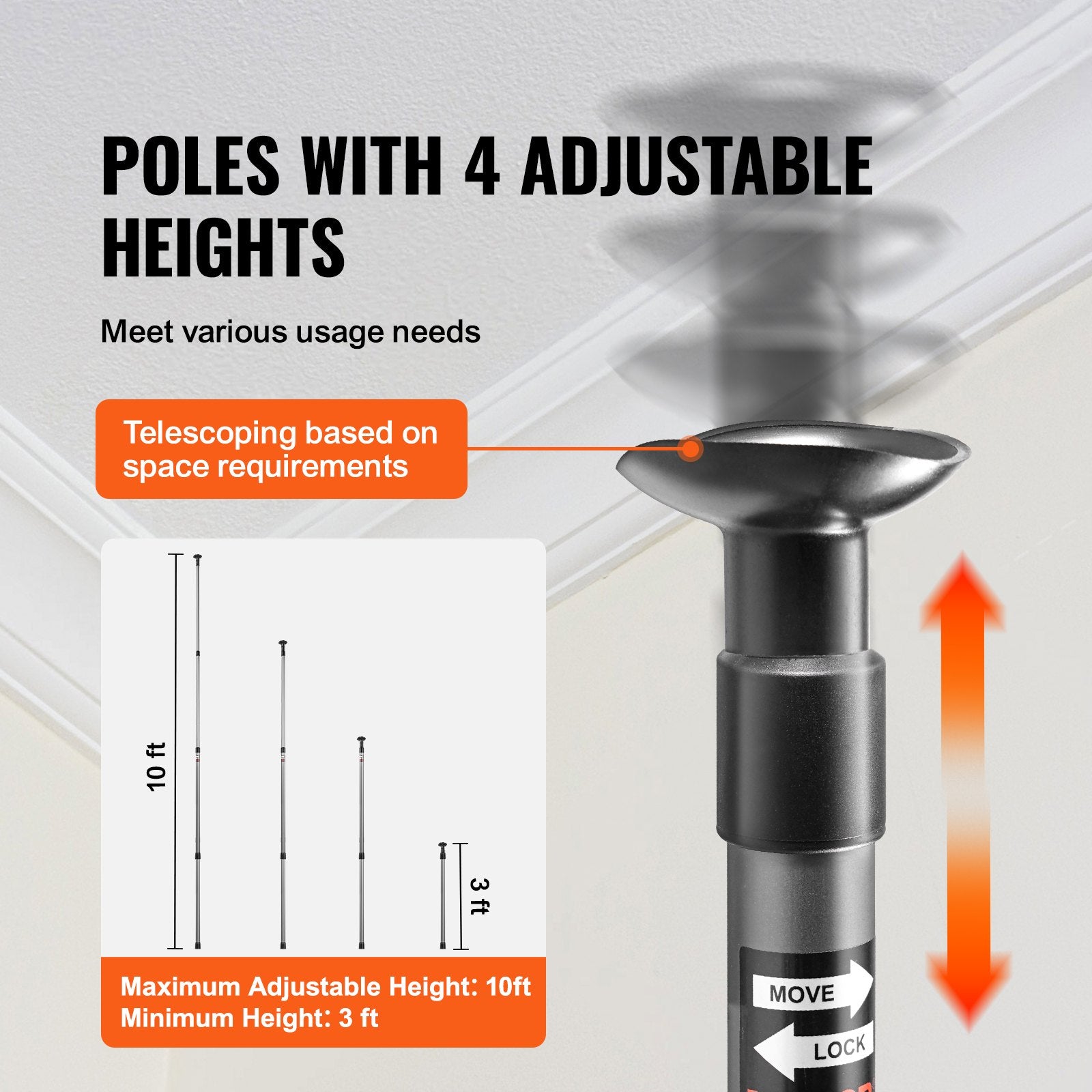 Dust Barrier Poles, 10 Ft Barrier Poles, Dust Barrier System with 4 Telescoping Poles, Magnetic Zipper, Carry V952-FCPZYCY410FTSUBC3V0