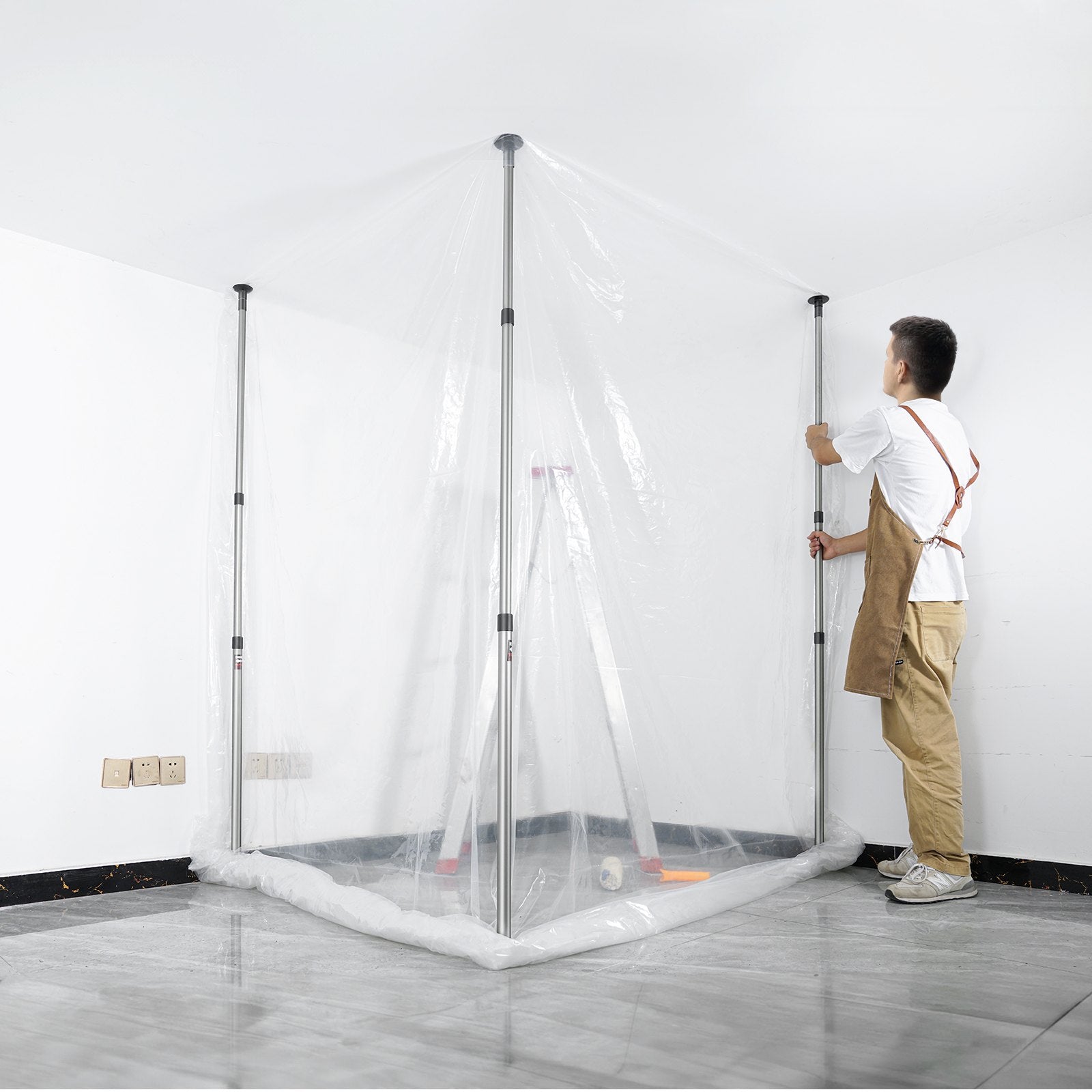Dust Barrier Poles, 10 Ft Barrier Poles, Dust Barrier System with 4 Telescoping Poles, Magnetic Zipper, Carry V952-FCPZYCY410FTSUBC3V0