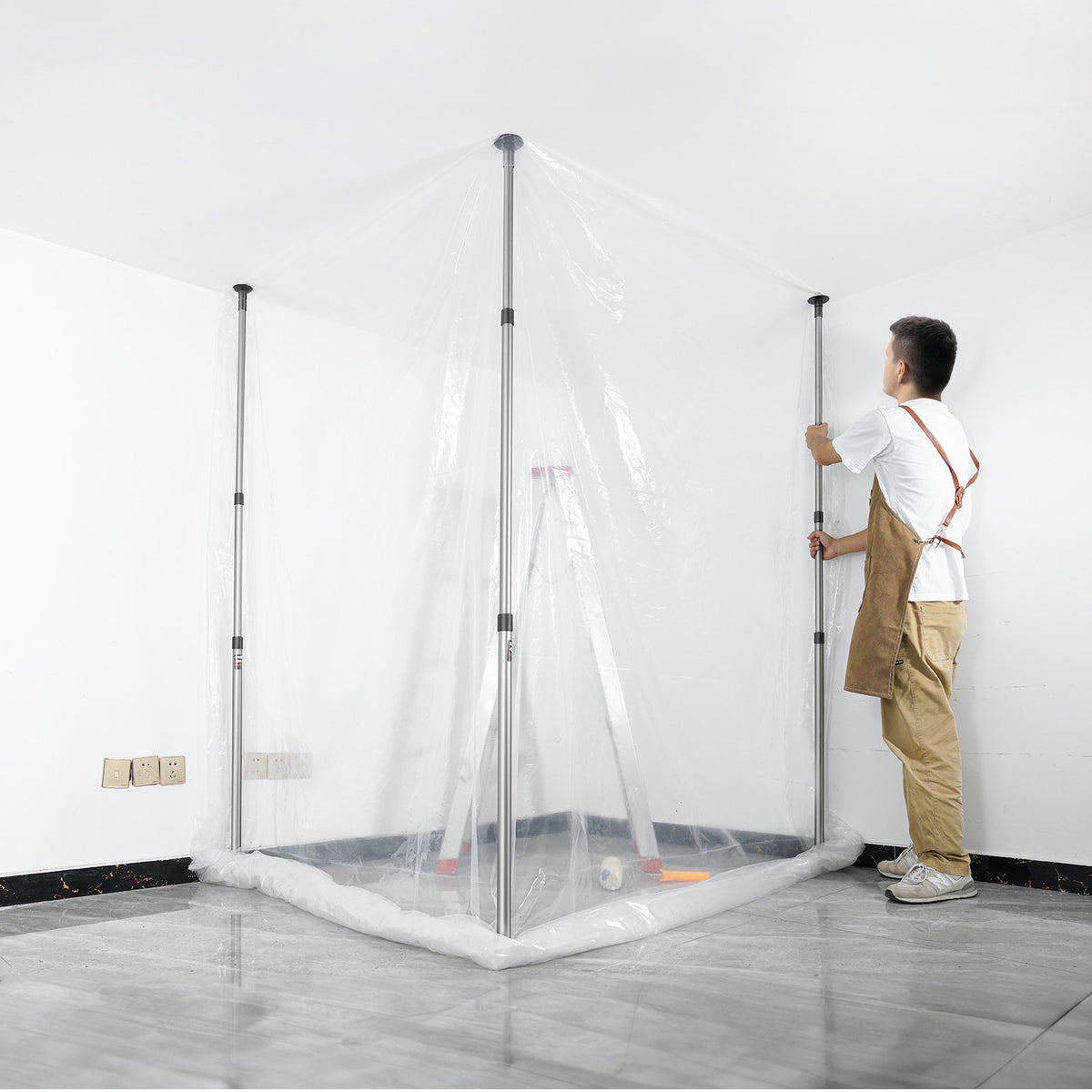 Dust Barrier Poles, 10 Ft Barrier Poles, Dust Barrier System with 4 Telescoping Poles, Magnetic Zipper, Carry V952-FCPZYCY410FTSUBC3V0