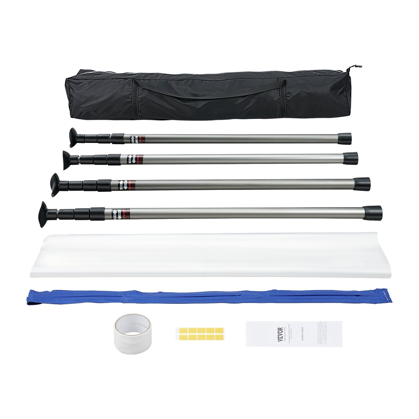 Dust Barrier Poles, 12 Ft Barrier Poles, Dust Barrier System with 4 Telescoping Poles, Magnetic Zipper, Carry V952-FCPZYCY410FTV2QEBV0