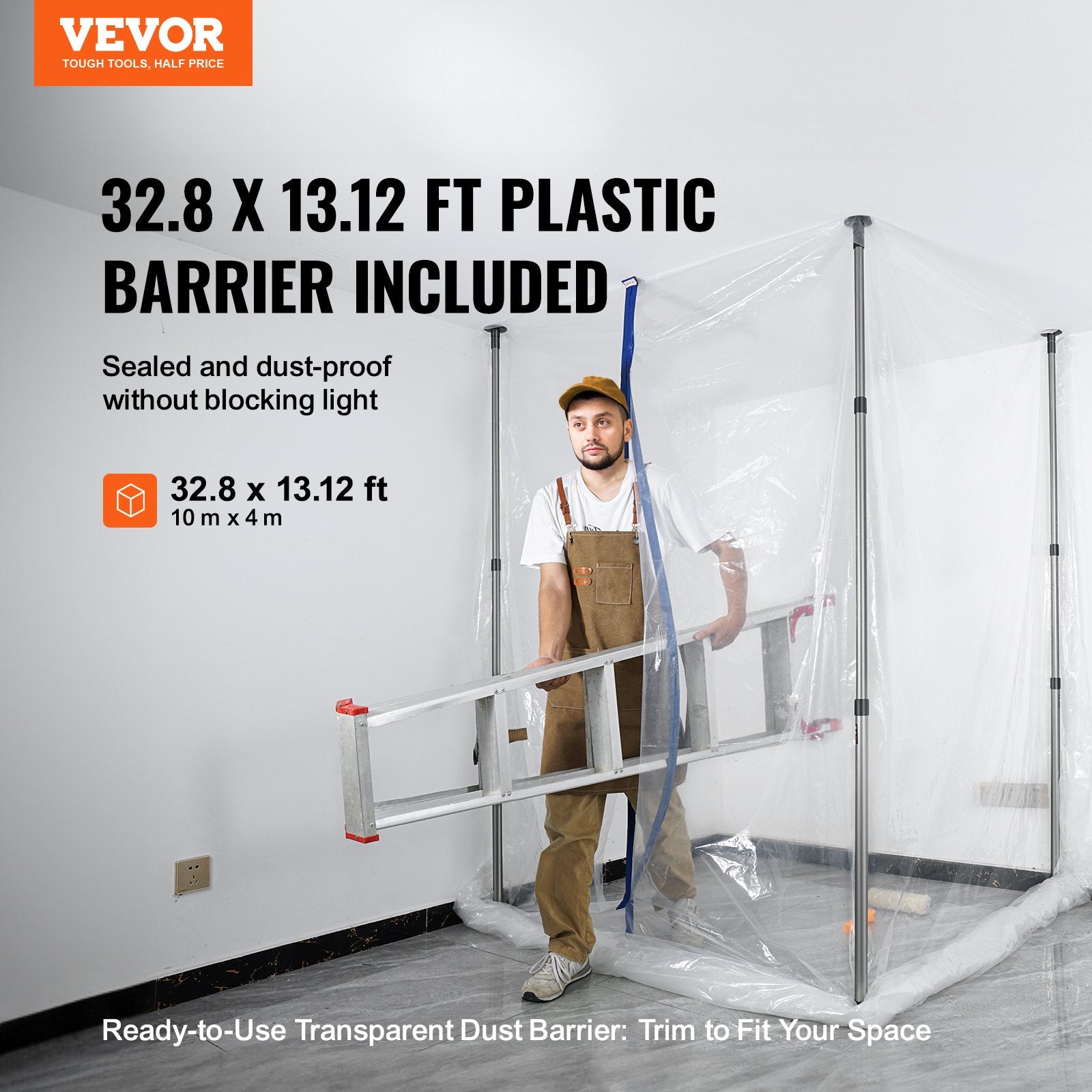 Dust Barrier Poles, 12 Ft Barrier Poles, Dust Barrier System with 4 Telescoping Poles, Magnetic Zipper, Carry V952-FCPZYCY410FTV2QEBV0