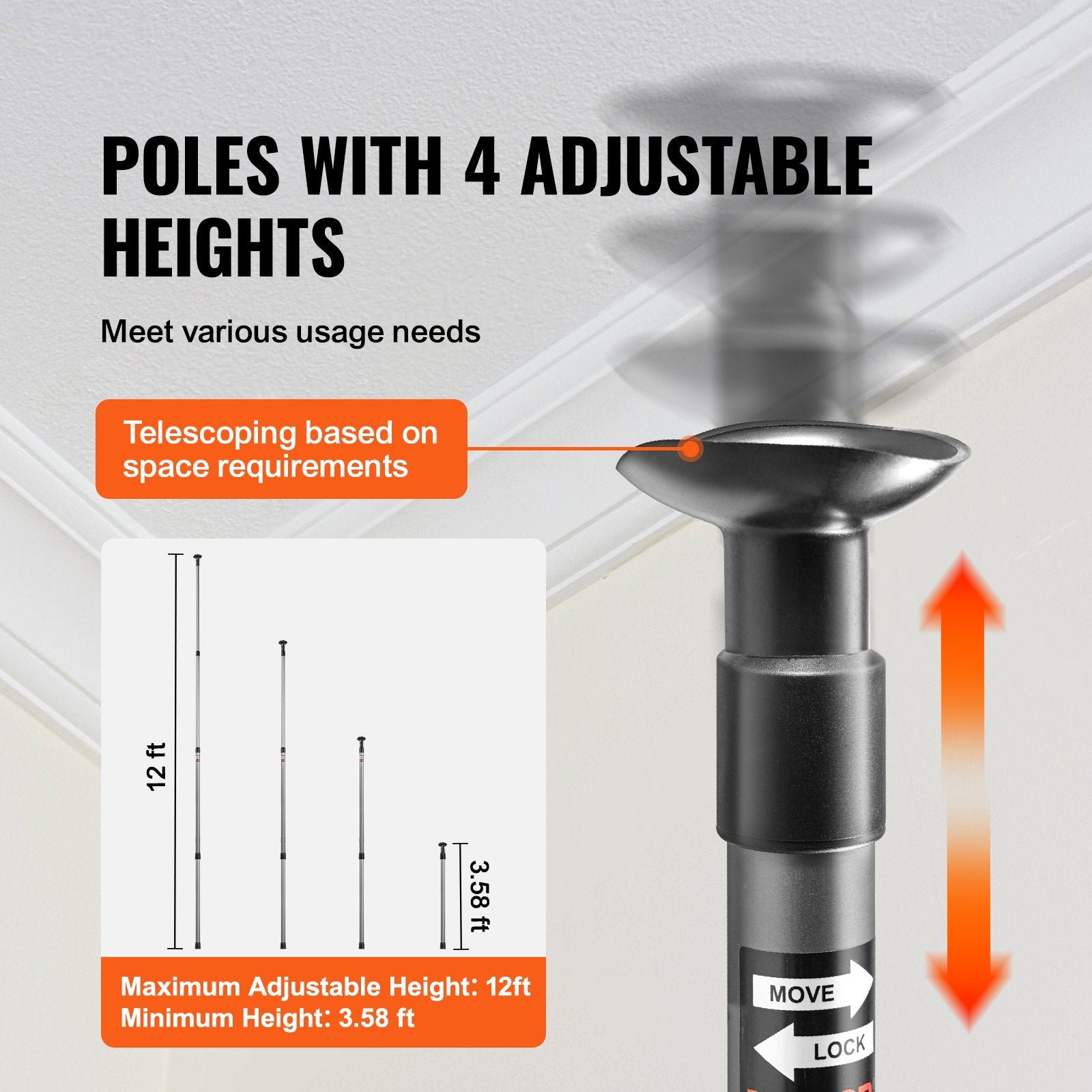 Dust Barrier Poles, 12 Ft Barrier Poles, Dust Barrier System with 4 Telescoping Poles, Magnetic Zipper, Carry V952-FCPZYCY410FTV2QEBV0