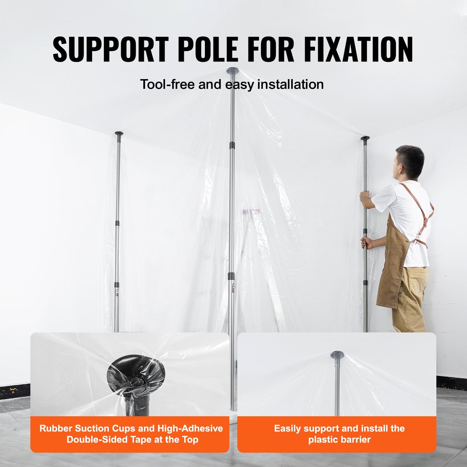 Dust Barrier Poles, 12 Ft Barrier Poles, Dust Barrier System with 4 Telescoping Poles, Magnetic Zipper, Carry V952-FCPZYCY410FTV2QEBV0