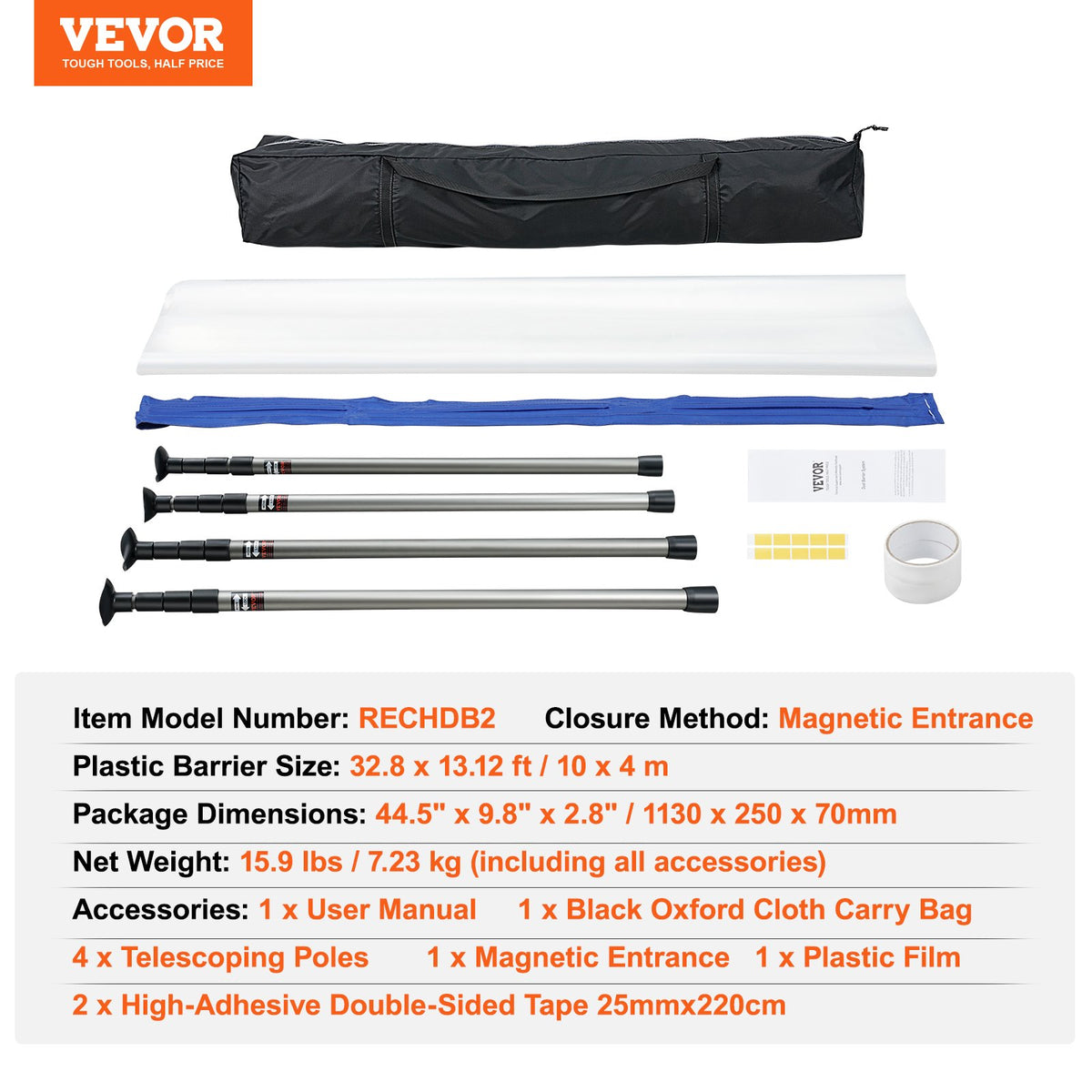 Dust Barrier Poles, 12 Ft Barrier Poles, Dust Barrier System with 4 Telescoping Poles, Magnetic Zipper, Carry V952-FCPZYCY410FTV2QEBV0