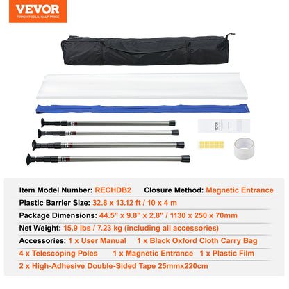 Dust Barrier Poles, 12 Ft Barrier Poles, Dust Barrier System with 4 Telescoping Poles, Magnetic Zipper, Carry V952-FCPZYCY410FTV2QEBV0