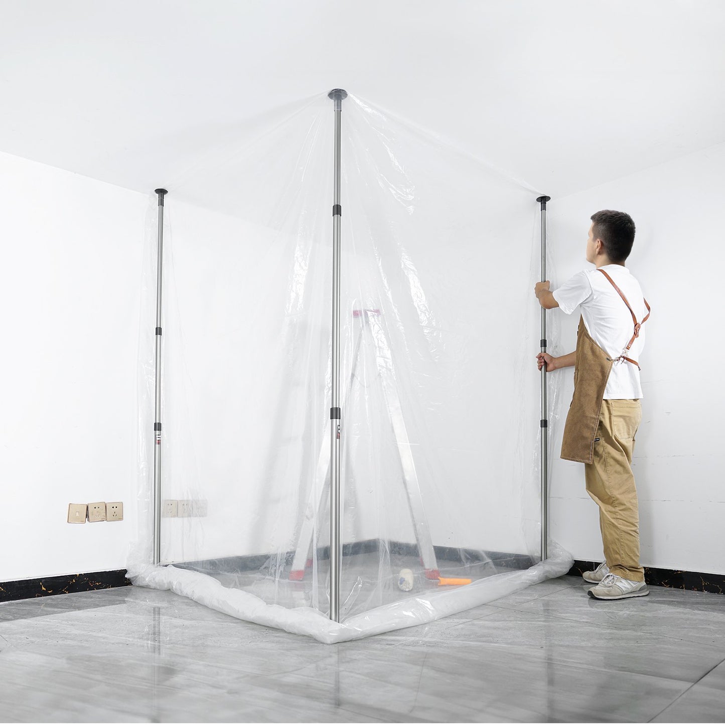 Dust Barrier Poles, 12 Ft Barrier Poles, Dust Barrier System with 4 Telescoping Poles, Magnetic Zipper, Carry V952-FCPZYCY410FTV2QEBV0