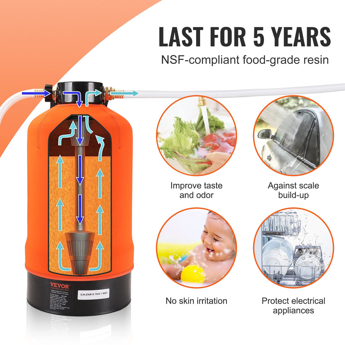RV Water Softener, 16,000 Grain Portable Water Softener, with 3/4" Brass Fittings and 42" Hose, Soften Hard V952-FCRSQ16000GR44Y1IV0