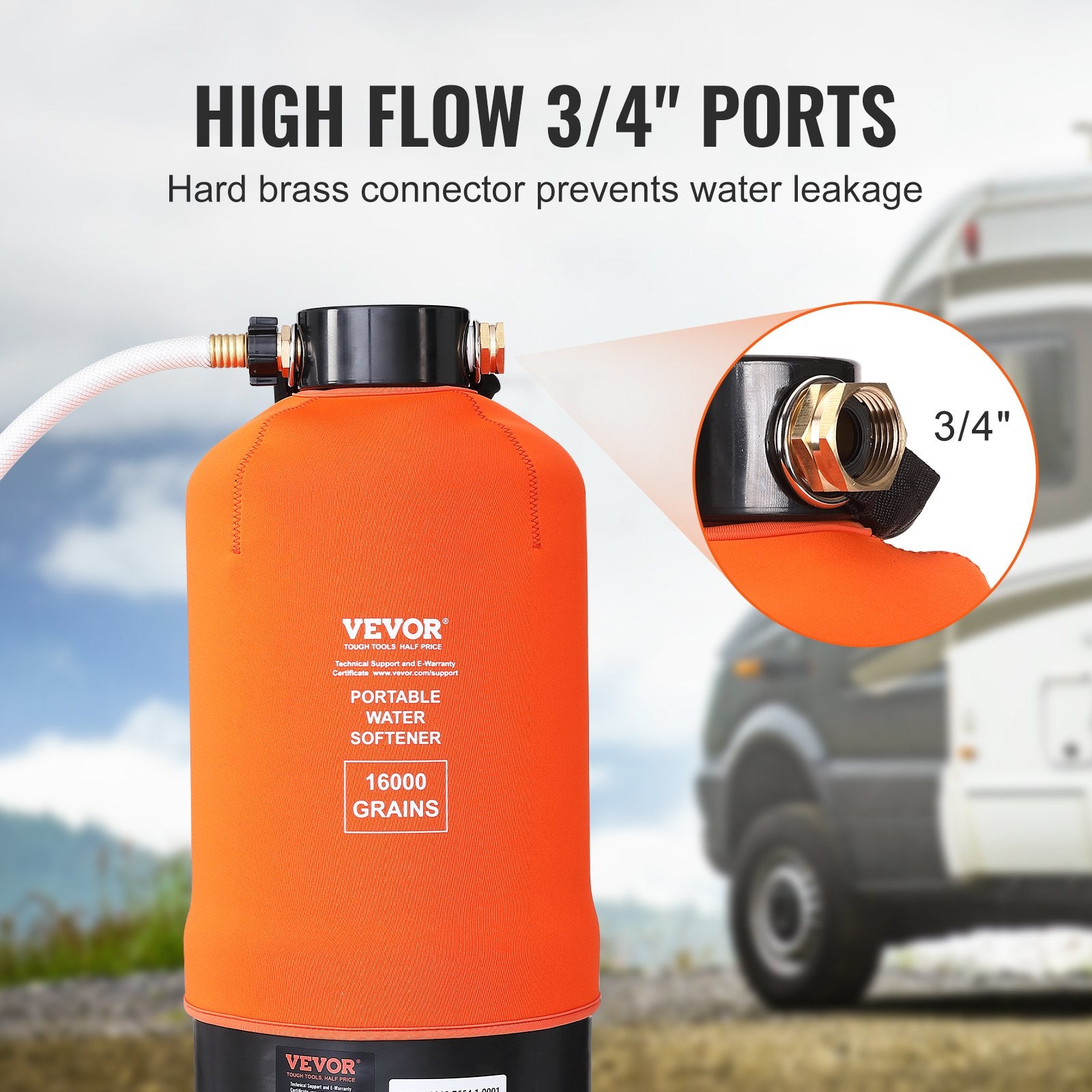 RV Water Softener, 16,000 Grain Portable Water Softener, with 3/4" Brass Fittings and 42" Hose, Soften Hard V952-FCRSQ16000GR44Y1IV0