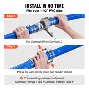 Backwash Hose, 2 in x 50 ft, Heavy-Duty PVC Flat Pool Discharge Hose with Aluminum Camlock C & E Fittings, V952-FCXRG250FTPVCM9TXV0