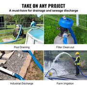 Backwash Hose, 2 in x 50 ft, Heavy-Duty PVC Flat Pool Discharge Hose with Aluminum Camlock C & E Fittings, V952-FCXRG250FTPVCM9TXV0