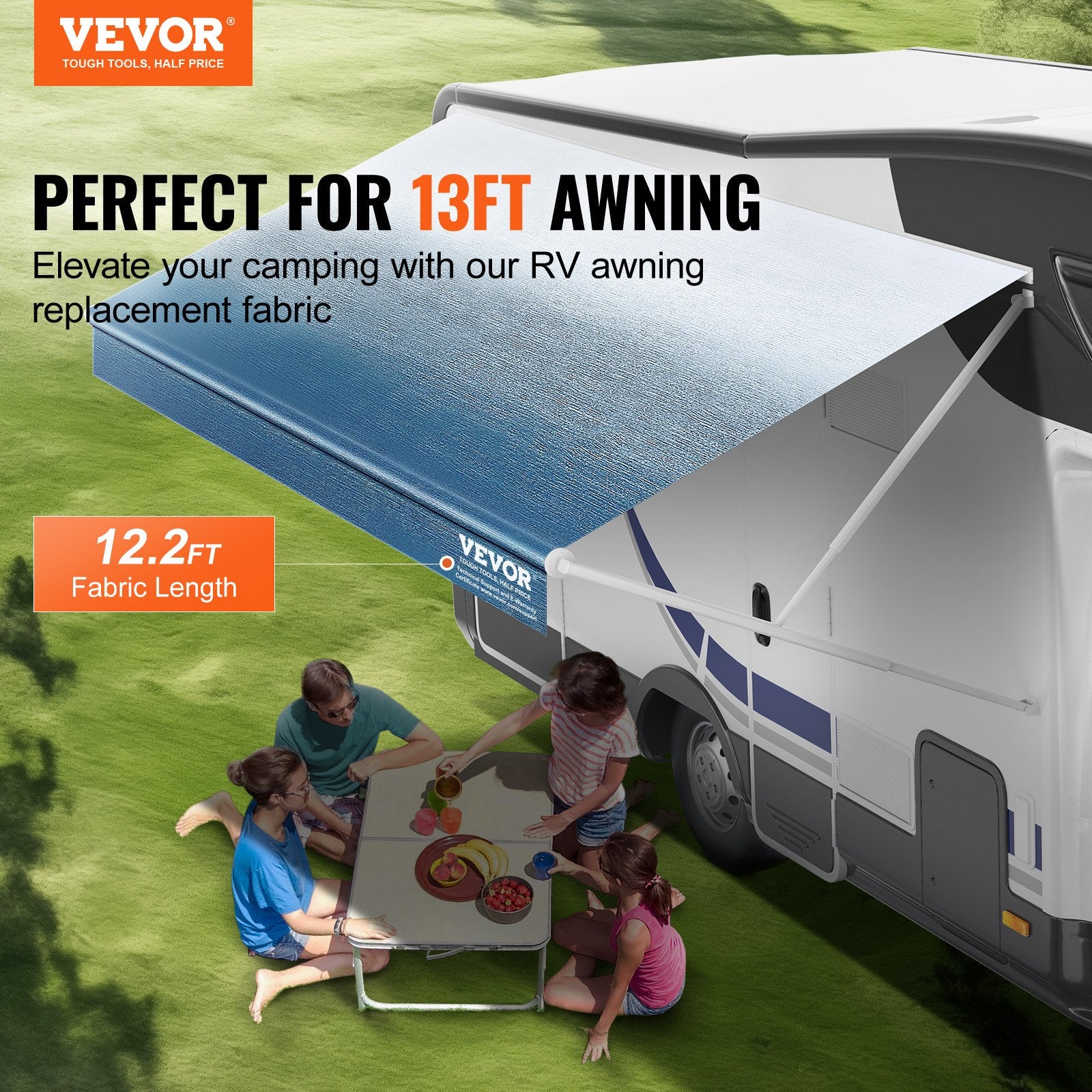 RV Awning Fabric Replacement, 3.72m Fabric Length for 3.96mAwning, Heavy Duty 3-Ply 16oz PVC Camper Awning V952-FCZYPML13YC0JJS9NV0