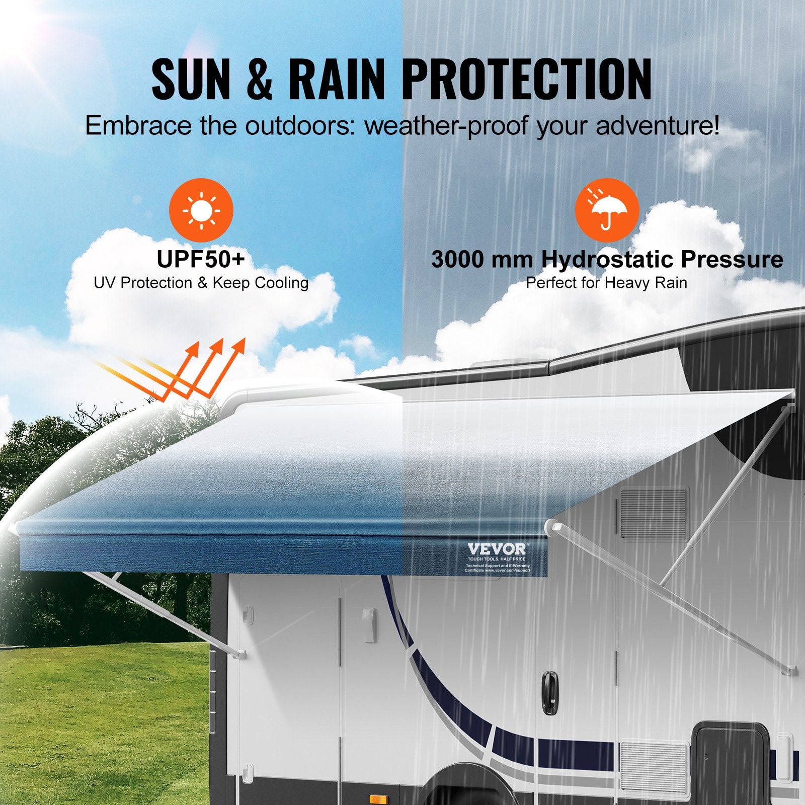 RV Awning Fabric Replacement, 3.72m Fabric Length for 3.96mAwning, Heavy Duty 3-Ply 16oz PVC Camper Awning V952-FCZYPML13YC0JJS9NV0