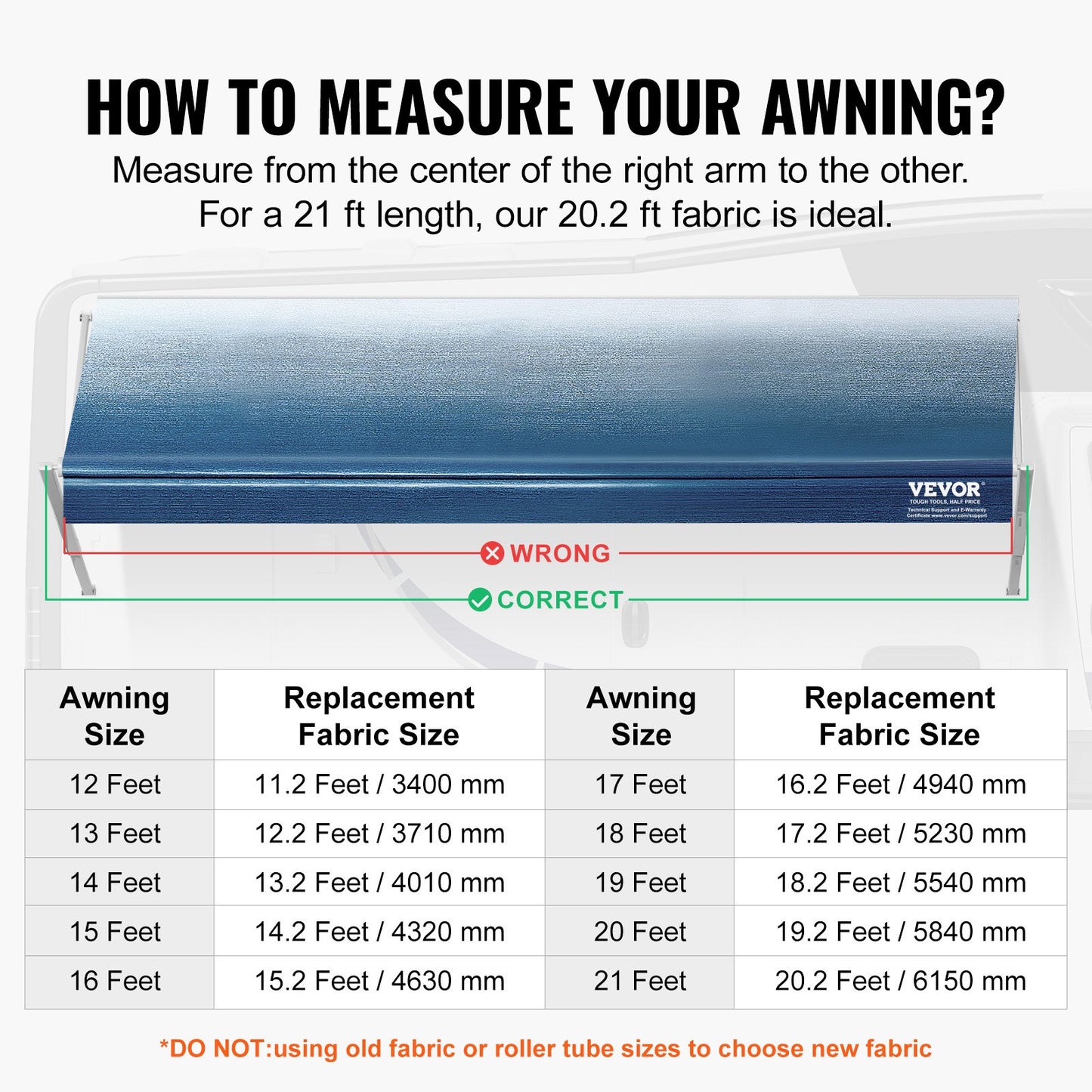 RV Awning Fabric Replacement, 6.15m Fabric Length for 6.4m Awning, Heavy Duty 3-Ply 16oz PVC Camper Awning V952-FCZYPML21YC09JIMMV0