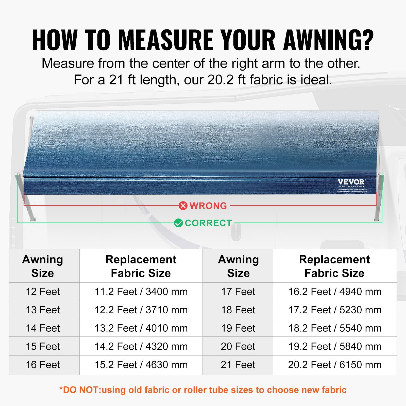 RV Awning Fabric Replacement, 6.15m Fabric Length for 6.4m Awning, Heavy Duty 3-Ply 16oz PVC Camper Awning V952-FCZYPML21YC09JIMMV0