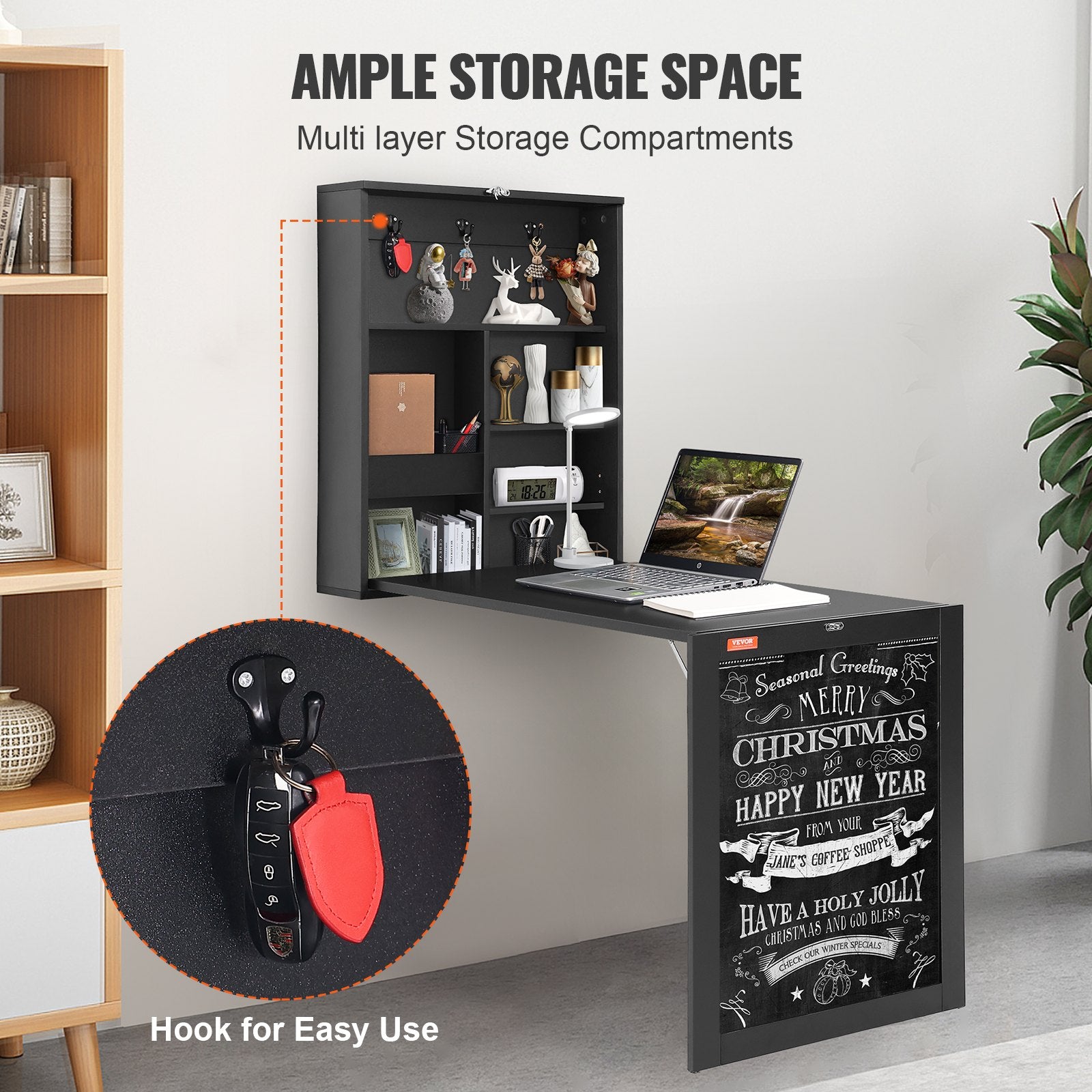 Wall Mounted Desk, Fold out Convertible Desk, Multi-Function Folding Wall Table with Chalkboard for Home V952-FDBGZBHBZXK0THXAQV0