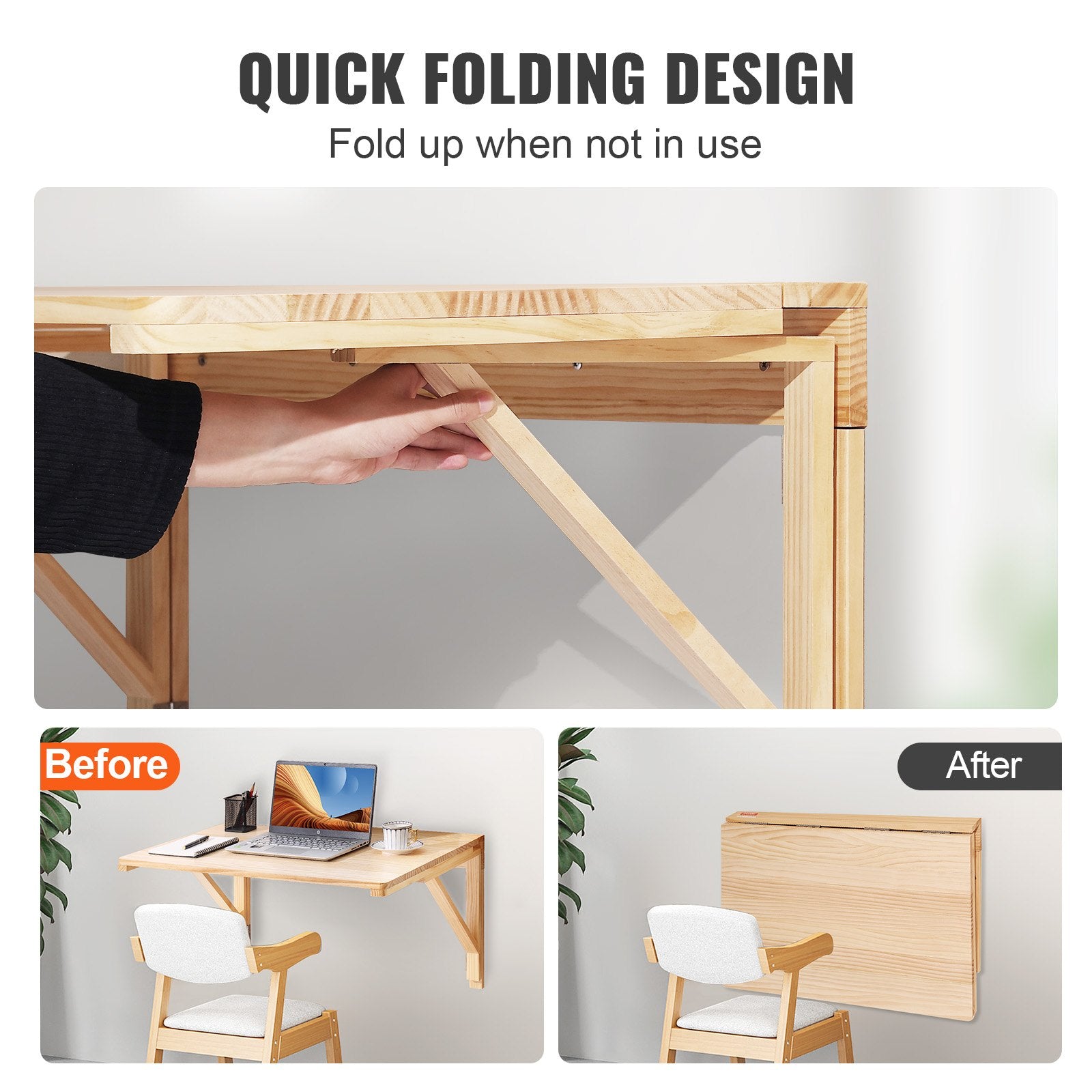 Wall Mounted Folding Table, Wall Mounted Drop Leaf Tables, Solid Wood Floating Desk for Dining, Laundry Room, V952-FDBGZSMDB000O92SXV0