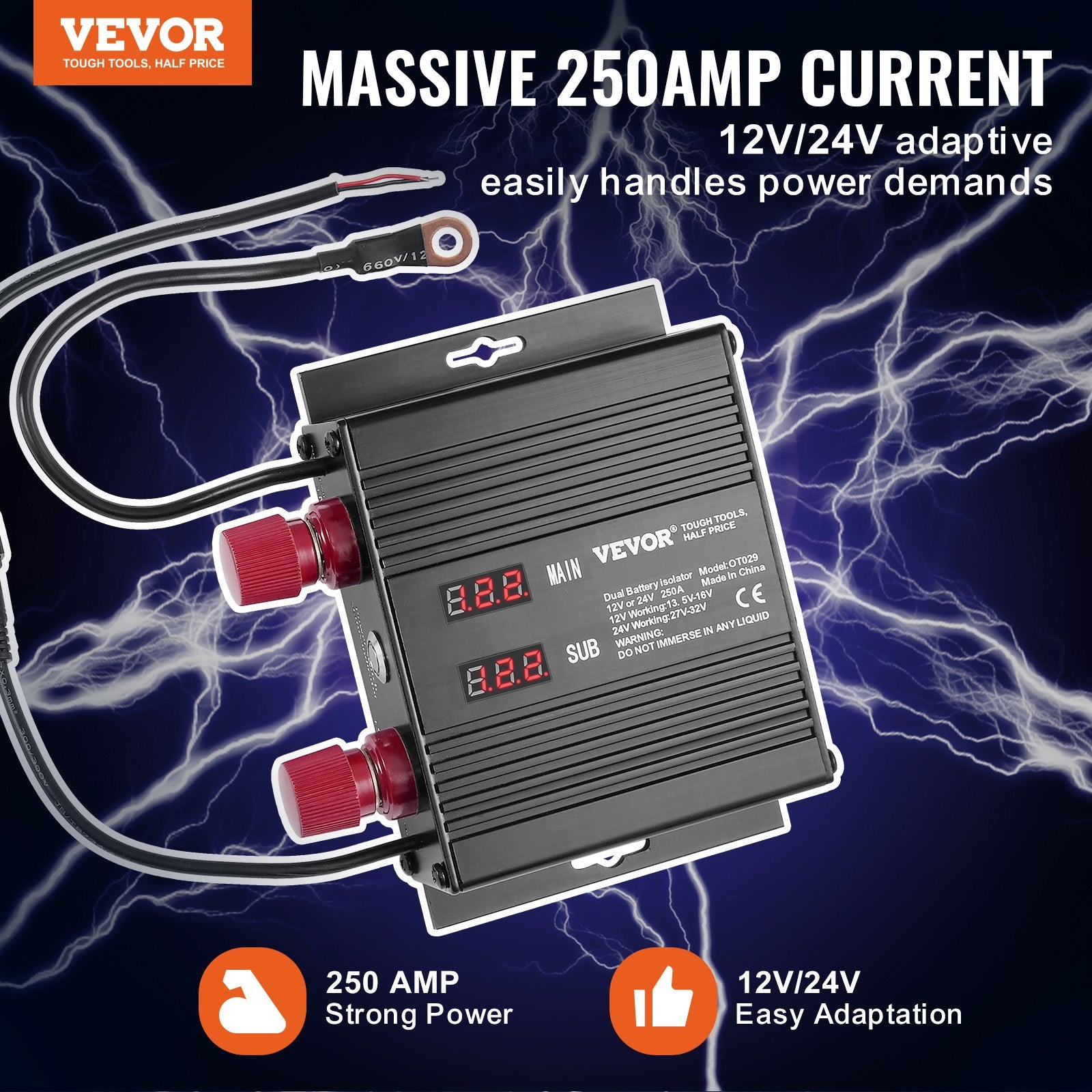 Dual Battery Smart Isolator, 250 AMP, Universal VSR Voltage Sensitive Relay Battery Isolator Intelligent with V952-FDCDJDQZJLCD5R75PV9