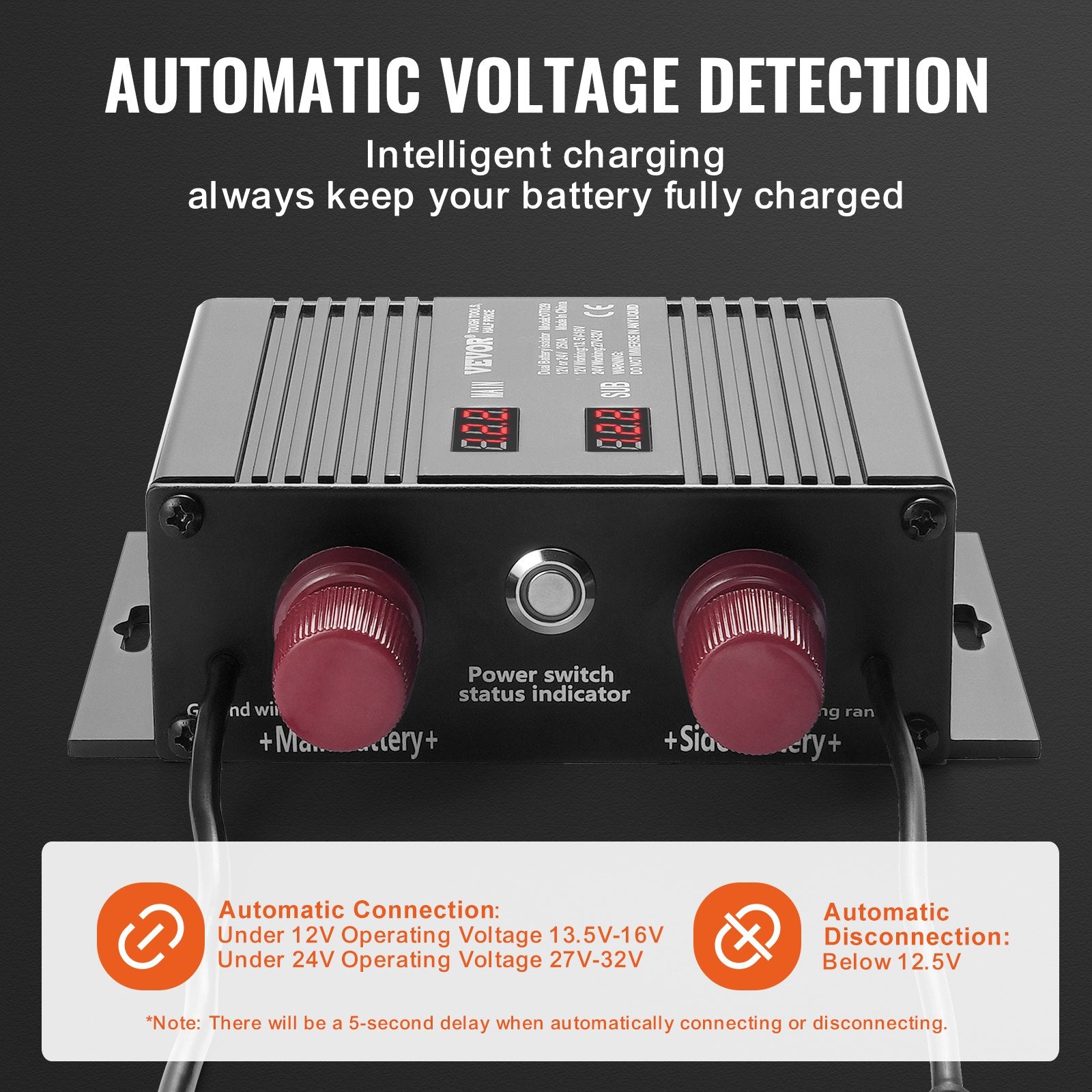 Dual Battery Smart Isolator, 250 AMP, Universal VSR Voltage Sensitive Relay Battery Isolator Intelligent with V952-FDCDJDQZJLCD5R75PV9