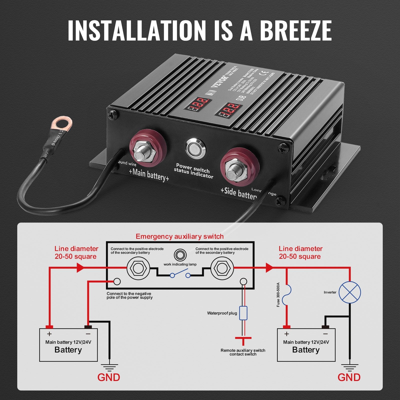 Dual Battery Smart Isolator, 250 AMP, Universal VSR Voltage Sensitive Relay Battery Isolator Intelligent with V952-FDCDJDQZJLCD5R75PV9