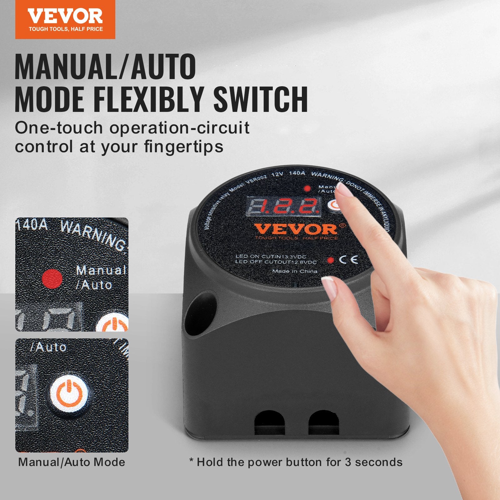 Dual Battery Isolator Kit, 140Amp, Manual and Auto Modes VSR Voltage Sensitive Relay with LCD Screen, Smart V952-FDCDJDQZJLCDFKCXLV9