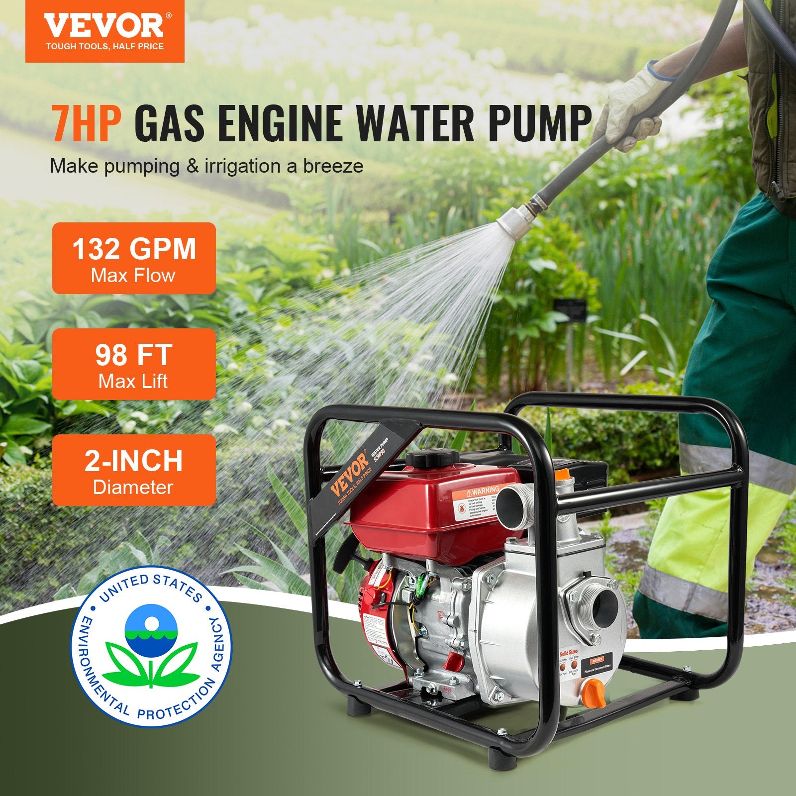 Gasoline Engine Water Pump Gas Powered Transfer Pump 50 mm 7HP 4-Stroke V952-FDJQDBKZJ2YCSOVT6V0