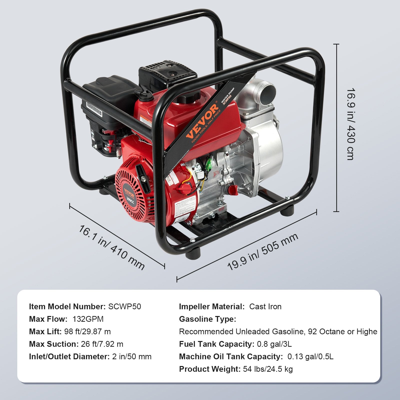 Gasoline Engine Water Pump Gas Powered Transfer Pump 50 mm 7HP 4-Stroke V952-FDJQDBKZJ2YCSOVT6V0