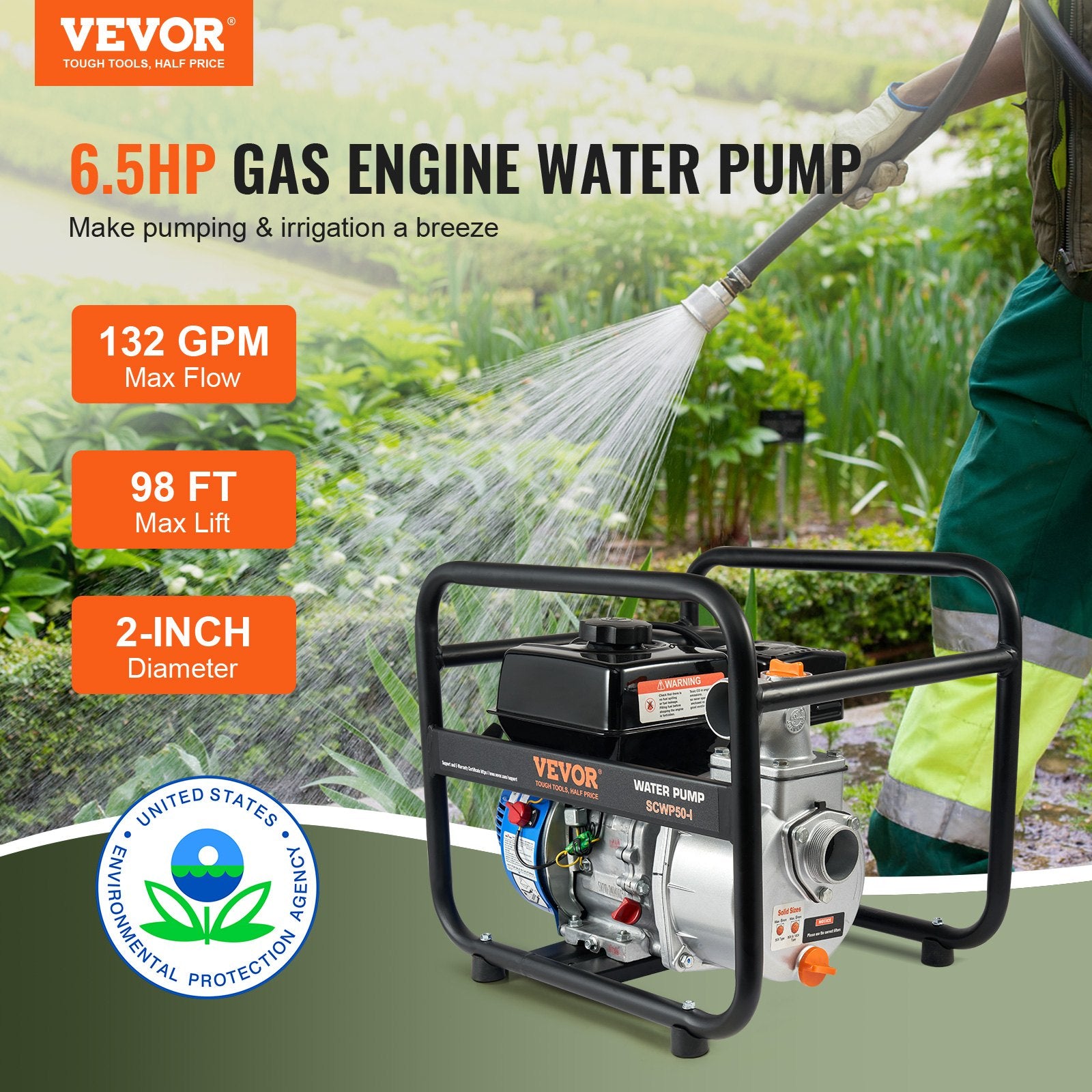Gasoline Engine Water Pump Gas Powered Transfer Pump 50 mm 6.5HP 4-Stroke V952-FDJQDBKZJ2YCXT4BJV0