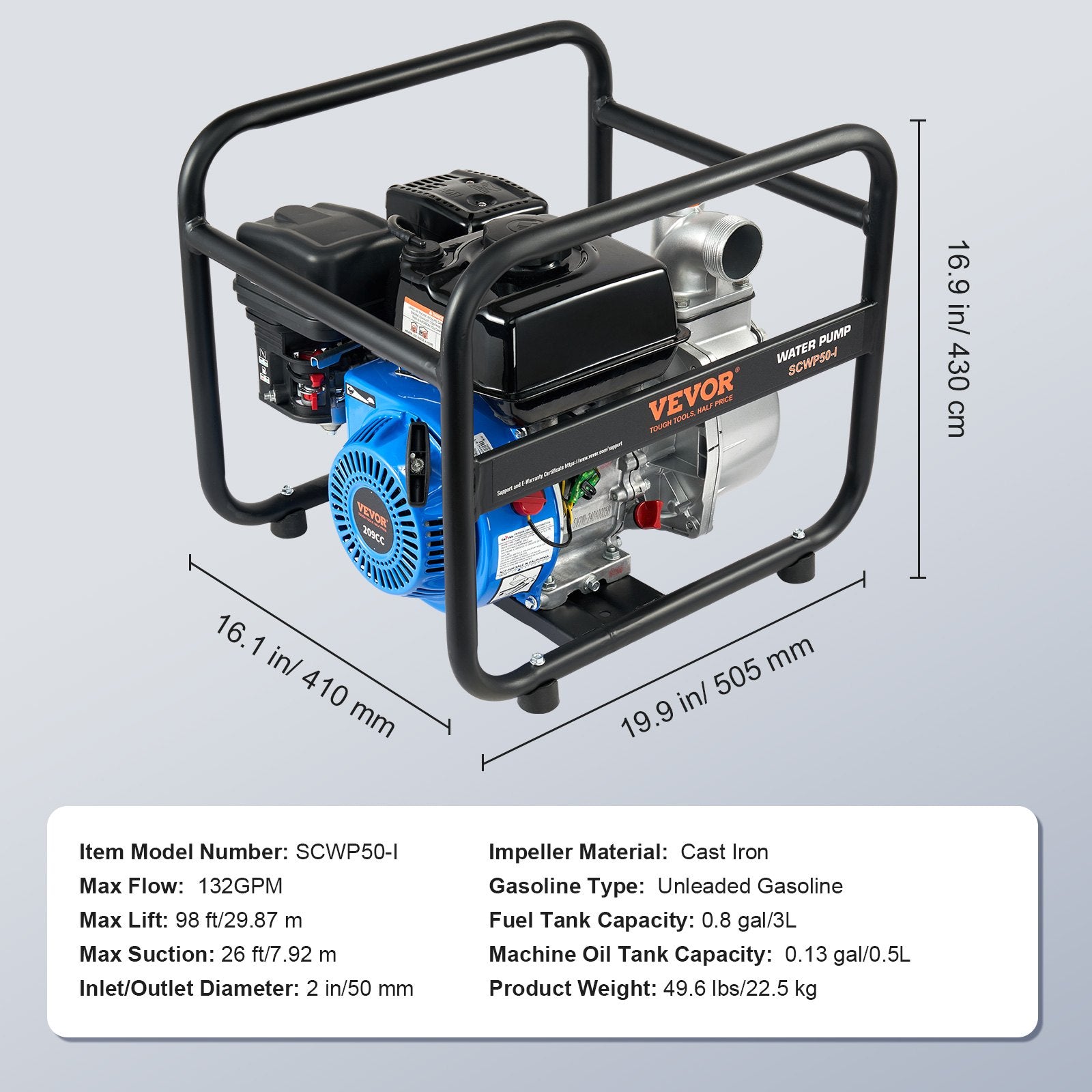 Gasoline Engine Water Pump Gas Powered Transfer Pump 50 mm 6.5HP 4-Stroke V952-FDJQDBKZJ2YCXT4BJV0