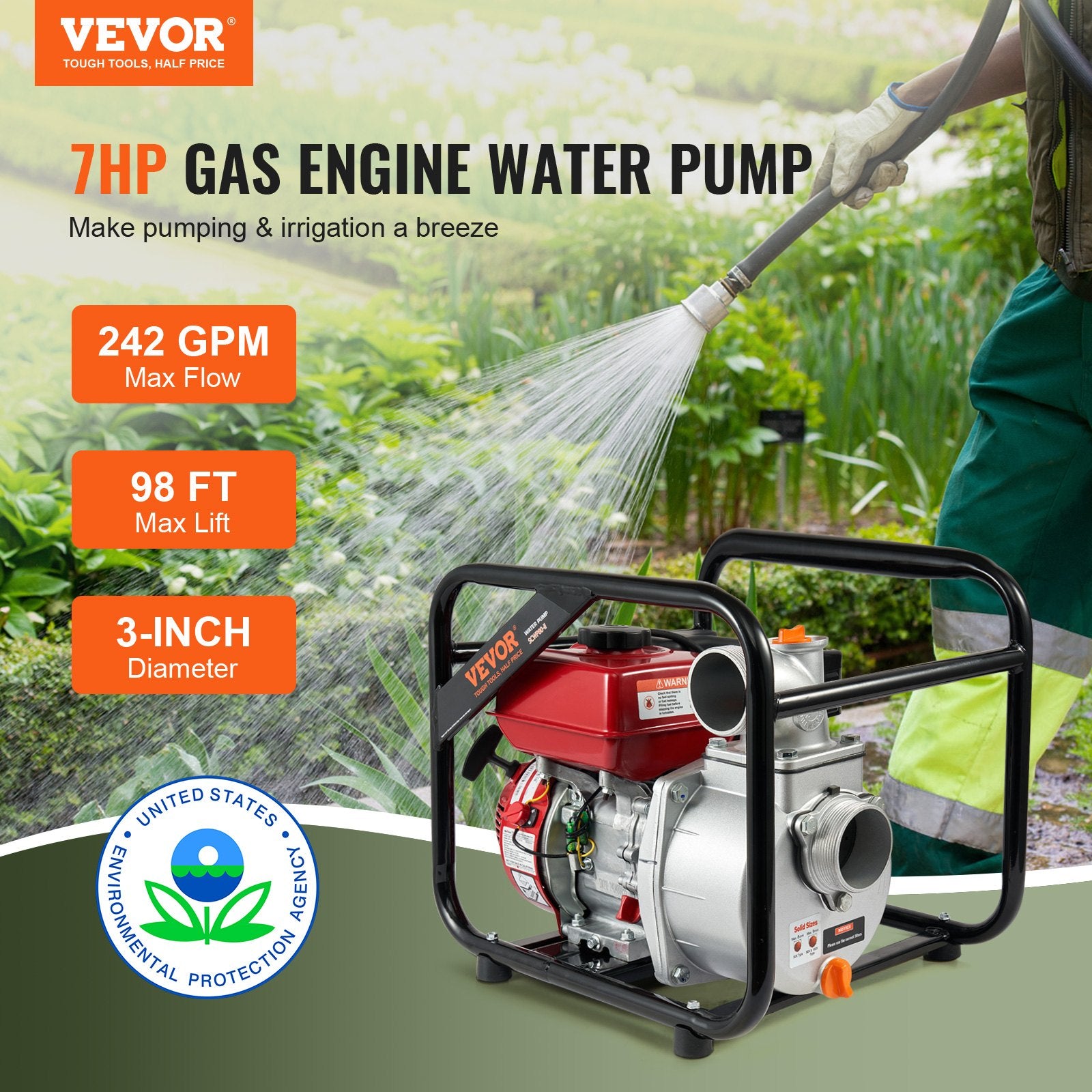 Gasoline Engine Water Pump Gas Powered Transfer Pump 80 mm 7HP 4-Stroke V952-FDJQDBKZJ3YCOK0DPV0