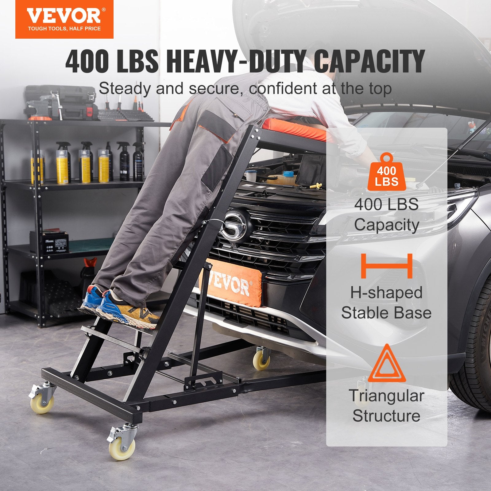 Automotive Topside Creeper, with Adjustable Height 48" to 76", 181.44KGS Capacity High Creeper, 4 Swivel V952-FDJXCTYHXHX4D070NV0