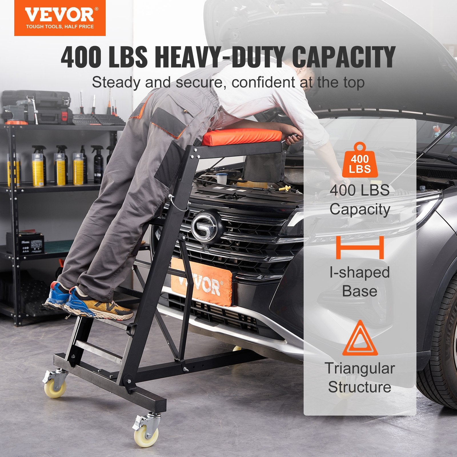 Automotive Topside Creeper, with Adjustable Height 49.6" to 75.6", 181.44KGS Capacity High Creeper, 4 Swivel V952-FDJXCTYIXIX4SJCLPV0