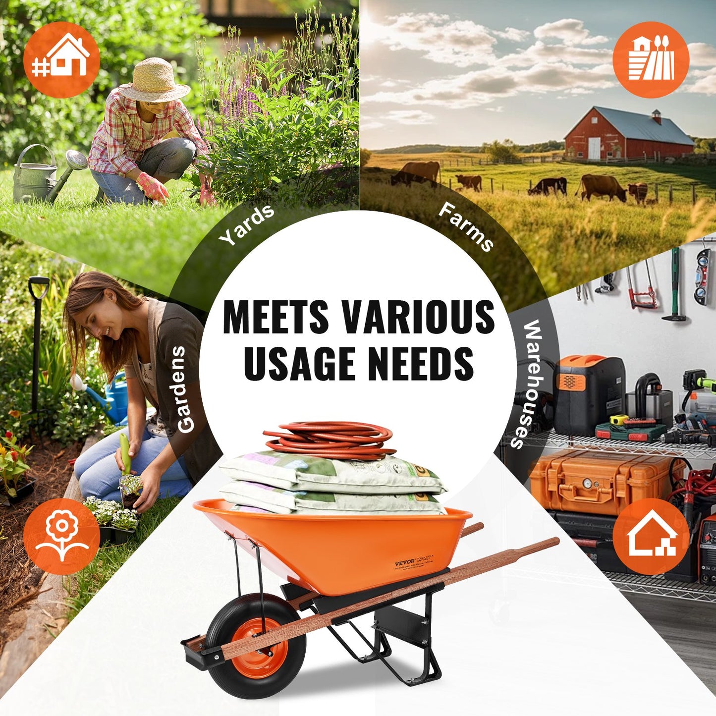 Wheelbarrow Cart One Wheel 6 Cu Ft Garden Dump Cart 330 lbs Utility Cart V952-FDL2LHYTC1JL101ICV0