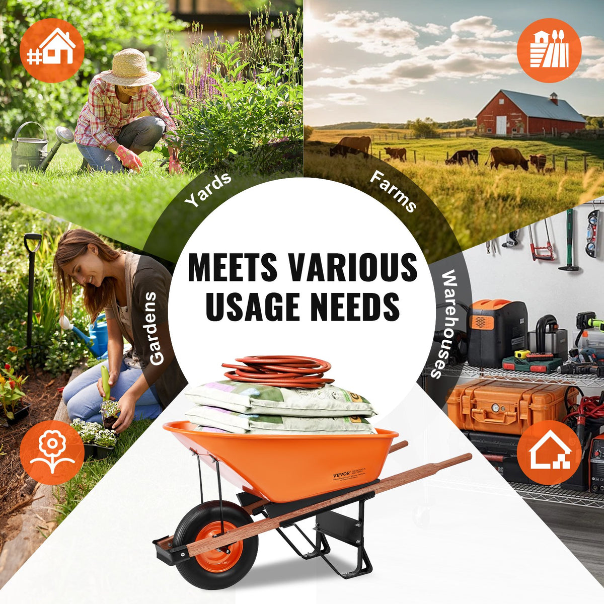 Wheelbarrow Cart One Wheel 6 Cu Ft Garden Dump Cart 330 lbs Utility Cart V952-FDL2LHYTC1JL101ICV0
