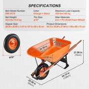 Wheelbarrow Cart One Wheel 6 Cu Ft Garden Dump Cart 330 lbs Utility Cart V952-FDL2LHYTC1JL101ICV0