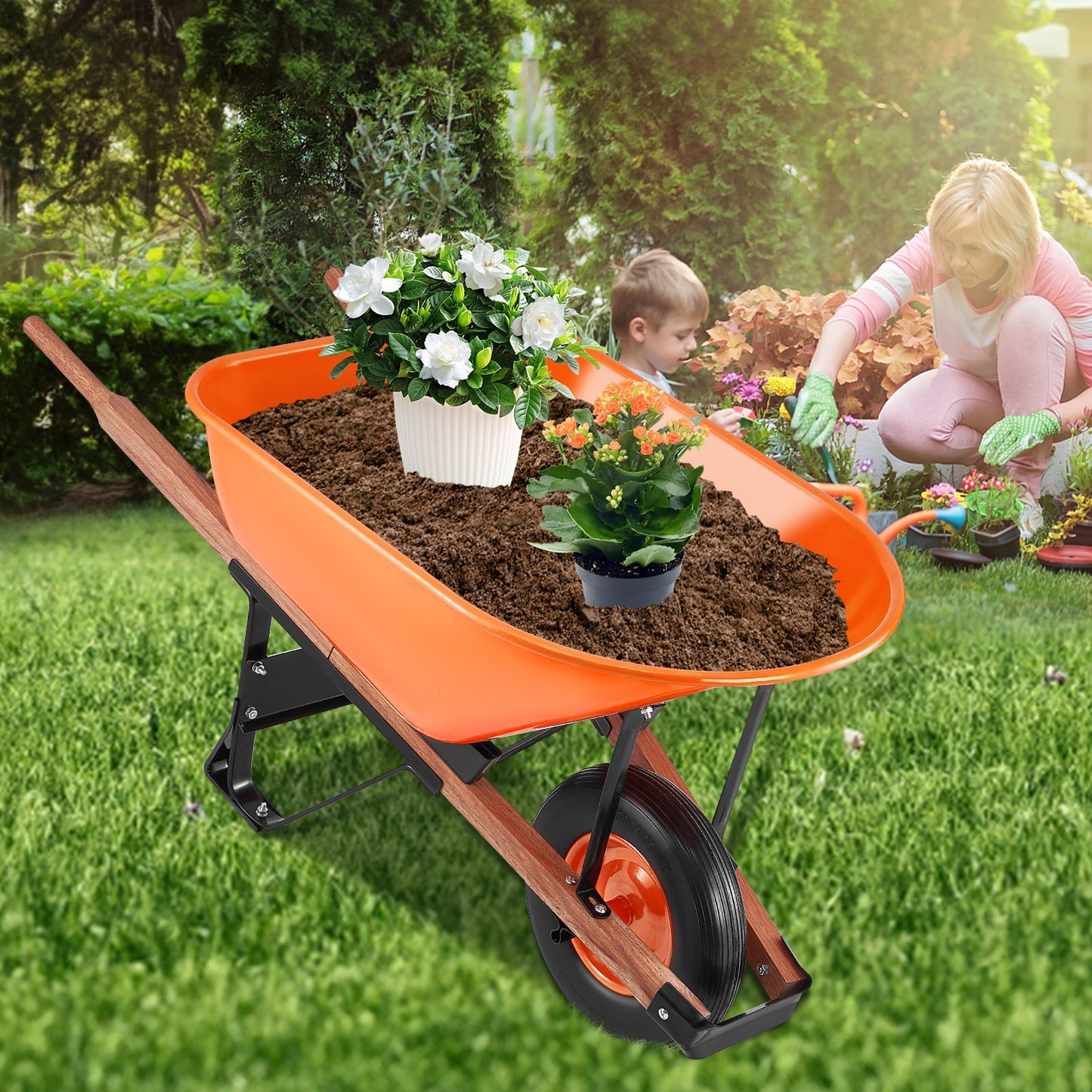 Wheelbarrow Cart One Wheel 6 Cu Ft Garden Dump Cart 330 lbs Utility Cart V952-FDL2LHYTC1JL101ICV0