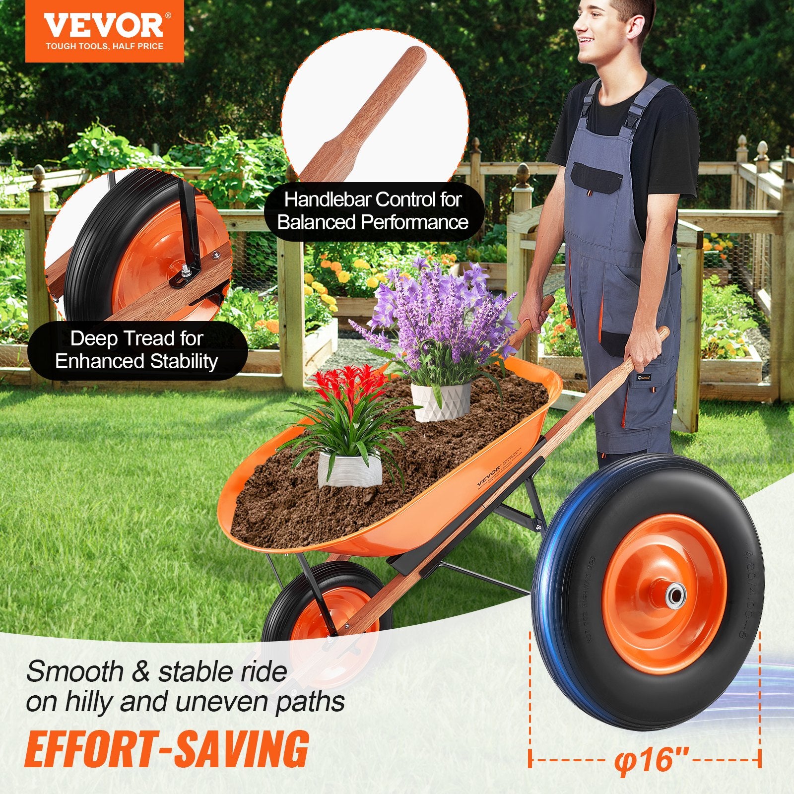 Wheelbarrow Cart One Wheel Garden Dump Cart 330 lbs Yard Utility Cart V952-FDL2LHYTC1JLDOIX6V0