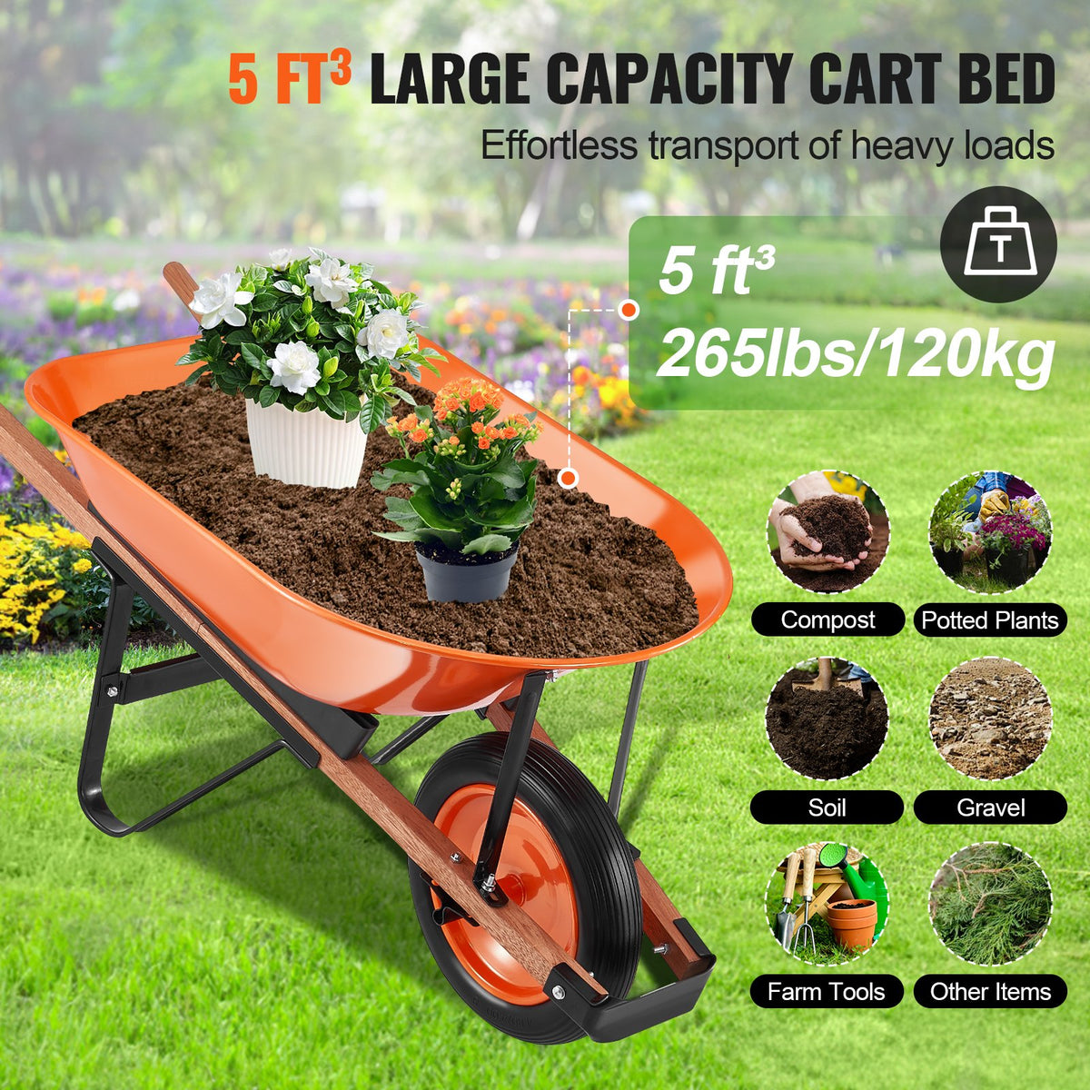 Wheelbarrow Cart One Wheel Garden Dump Cart 330 lbs Yard Utility Cart V952-FDL2LHYTC1JLDOIX6V0