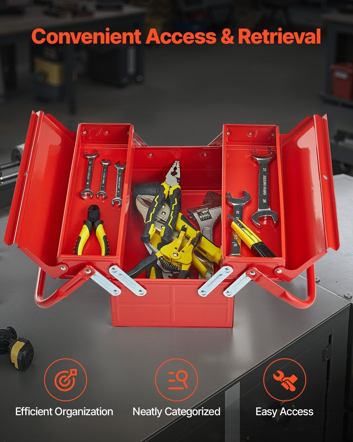 Metal Tool Box, 14-inch, 2-Tier 3-Tray Portable Folding Tool Chest Organizer with Handle & Lock Hole, Powder V952-FDSBXSGJX14I7NN0BV0